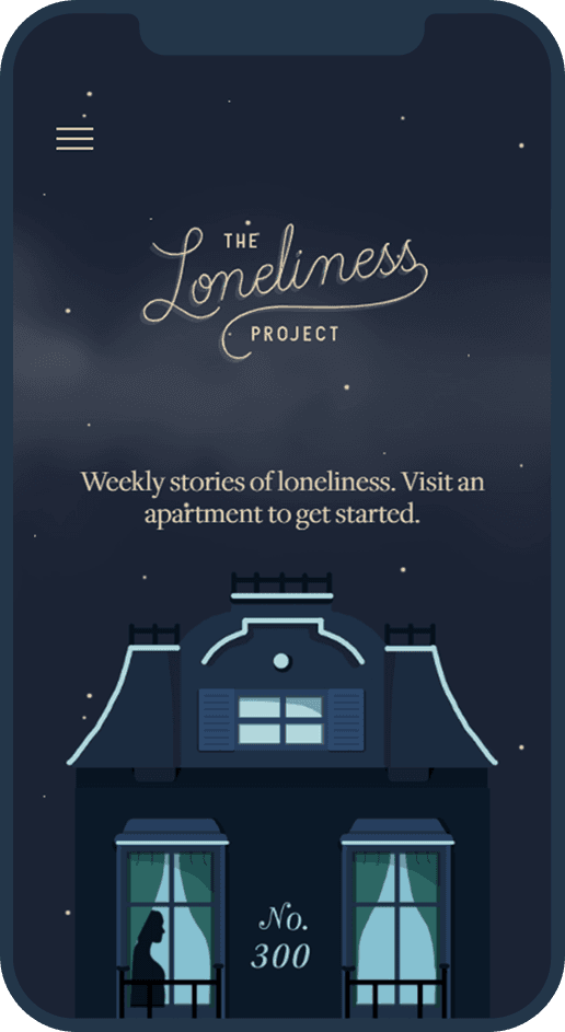 a screenshot of the homepage on the loneliness project on a phone