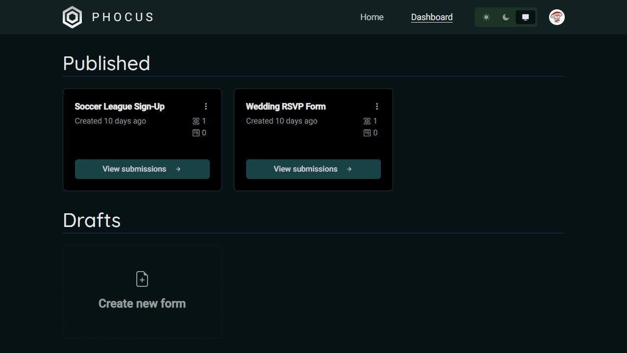 screenshot of the form dashboard showing 2 forms