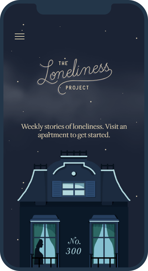 a screenshot of the homepage on the loneliness project on a phone